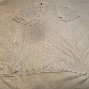 Sheer White Embroidered Long Sleeve Swimsuit Cover Up